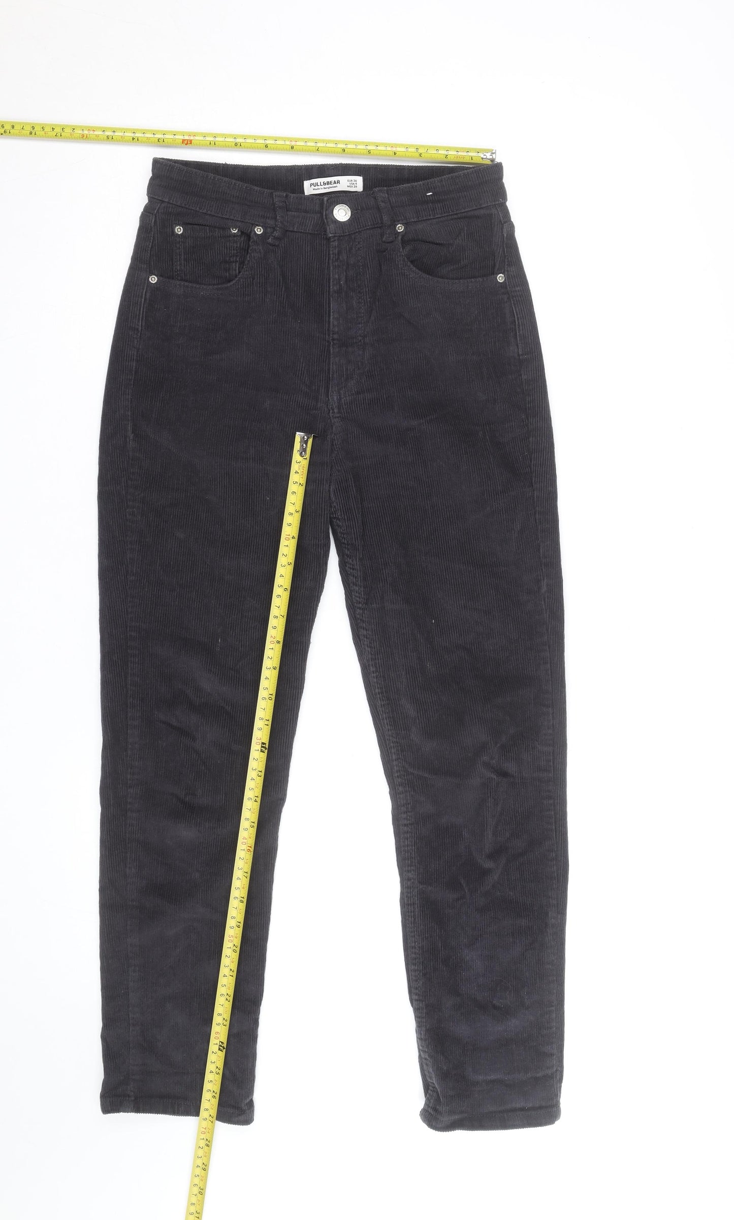 Pull&Bear Women's Black Corduroy Straight Jeans Size 8 High Rise