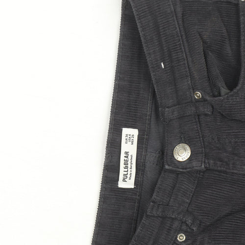 Pull&Bear Women's Black Corduroy Straight Jeans Size 8 High Rise