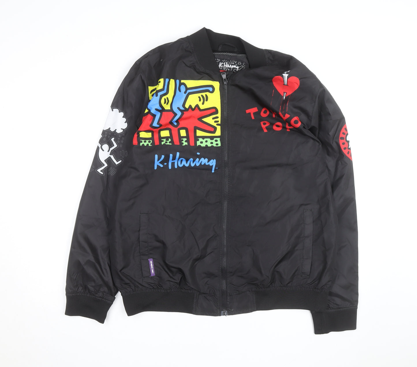 Members Only x K. Haring Men's Black L Bomber Jacket Full Zip Art Print