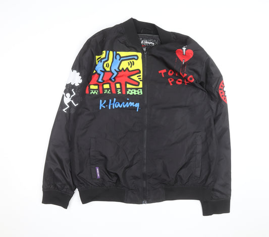 Members Only x K. Haring Men's Black L Bomber Jacket Full Zip Art Print