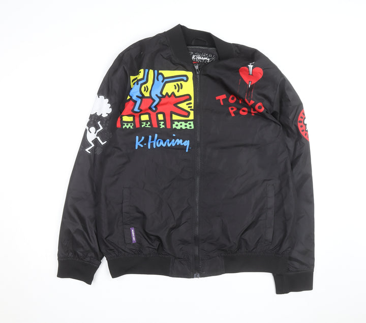 Members Only x K. Haring Men's Black L Bomber Jacket Full Zip Art Print