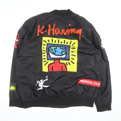 Members Only x K. Haring Men's Black L Bomber Jacket Full Zip Art Print