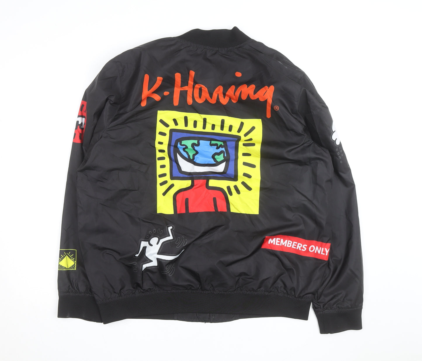 Members Only x K. Haring Men's Black L Bomber Jacket Full Zip Art Print