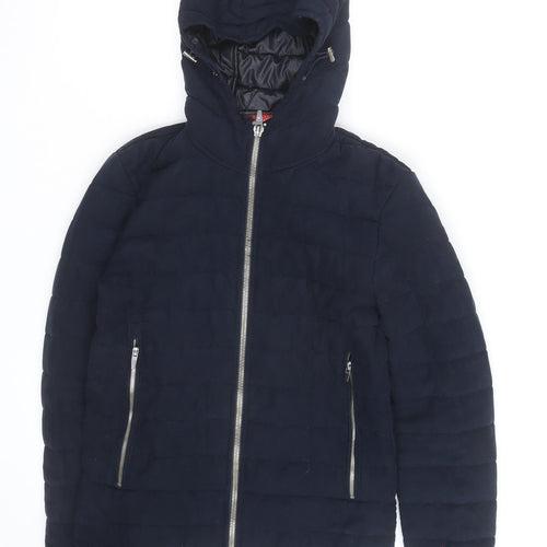 Zara Man Blue Hooded Puffer Jacket Men's M Casual Winter Full Zip