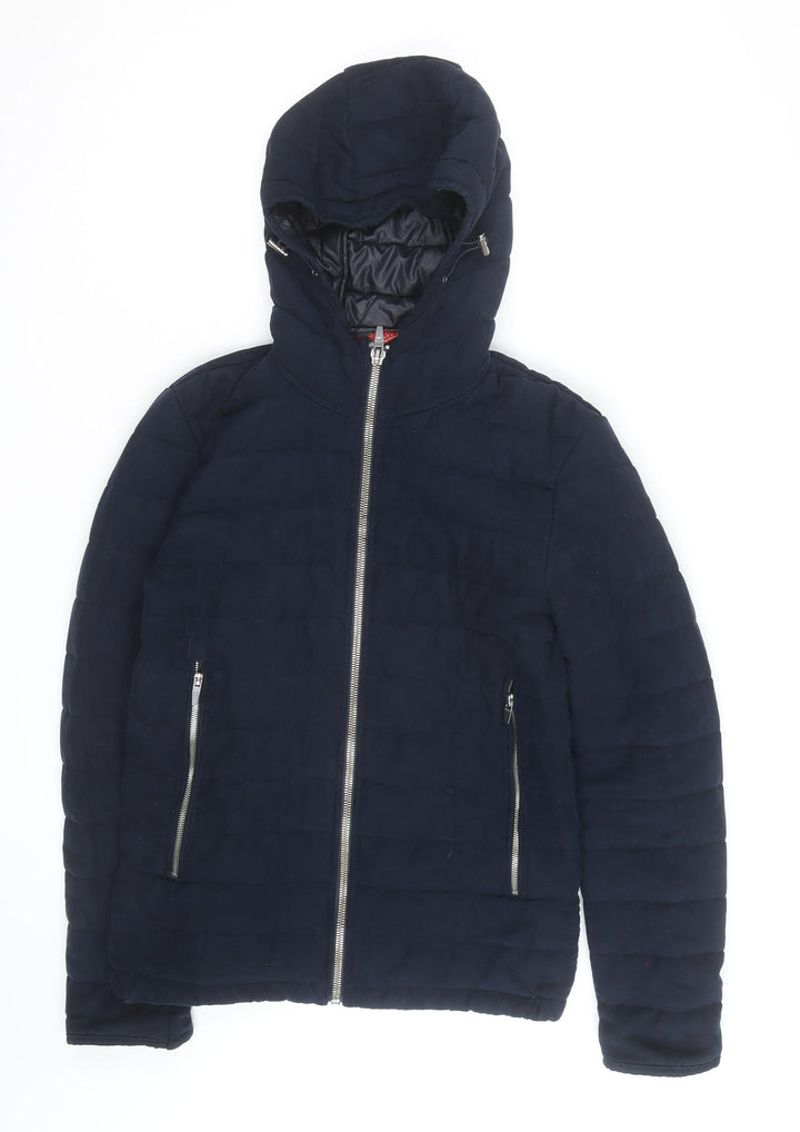 Zara Man Blue Hooded Puffer Jacket Men's M Casual Winter Full Zip