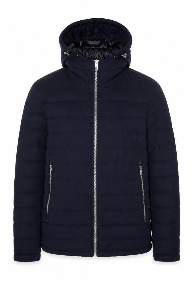 Zara Man Blue Hooded Puffer Jacket Men's M Casual Winter Full Zip