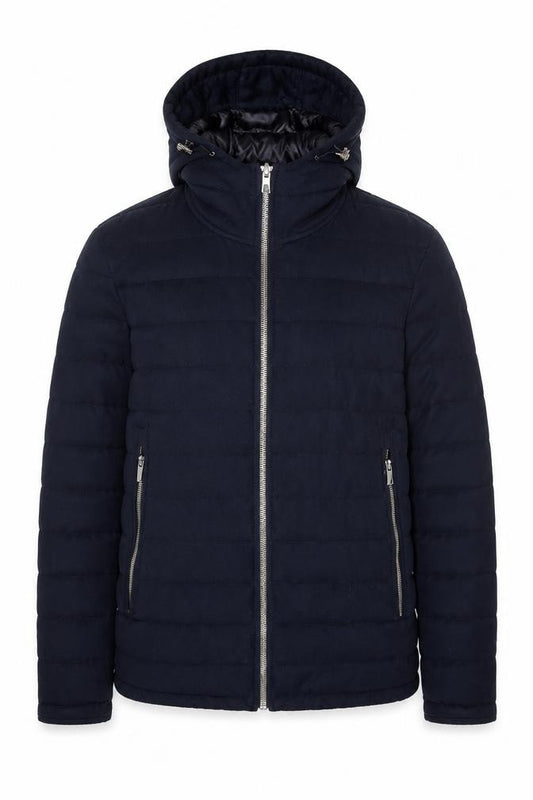 Zara Man Blue Hooded Puffer Jacket Men's M Casual Winter Full Zip