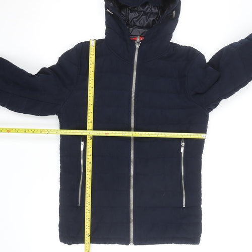 Zara Man Blue Hooded Puffer Jacket Men's M Casual Winter Full Zip