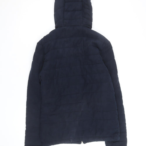 Zara Man Blue Hooded Puffer Jacket Men's M Casual Winter Full Zip