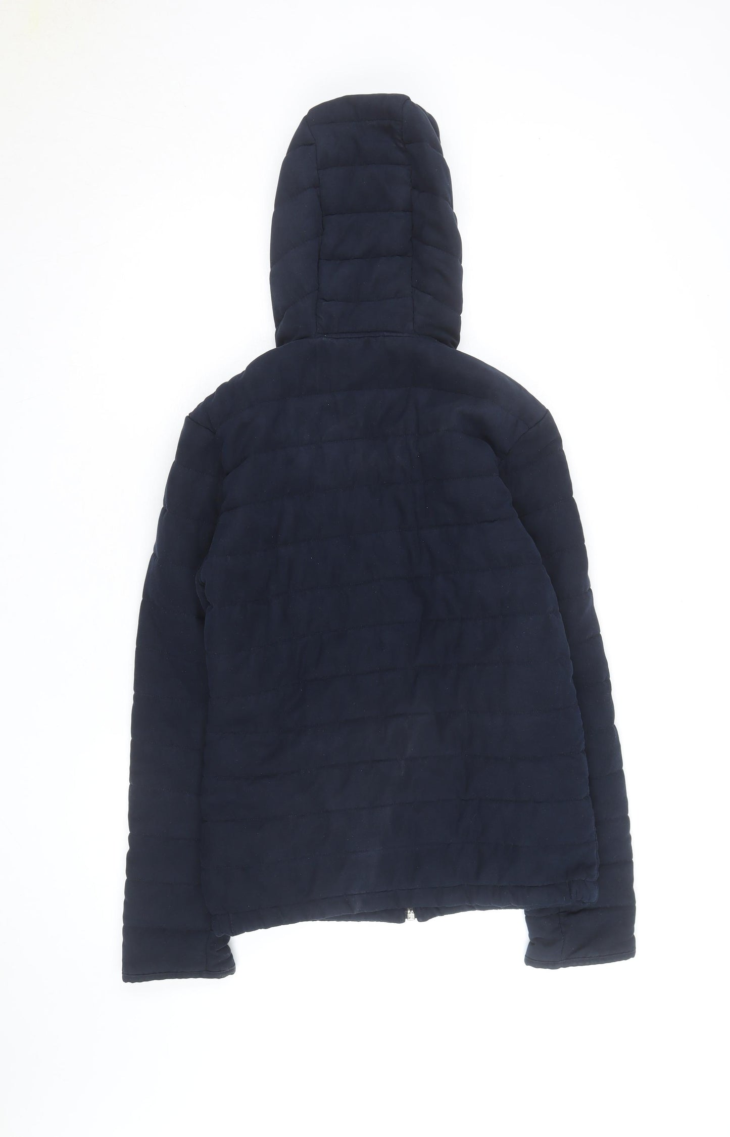 Zara Man Blue Hooded Puffer Jacket Men's M Casual Winter Full Zip