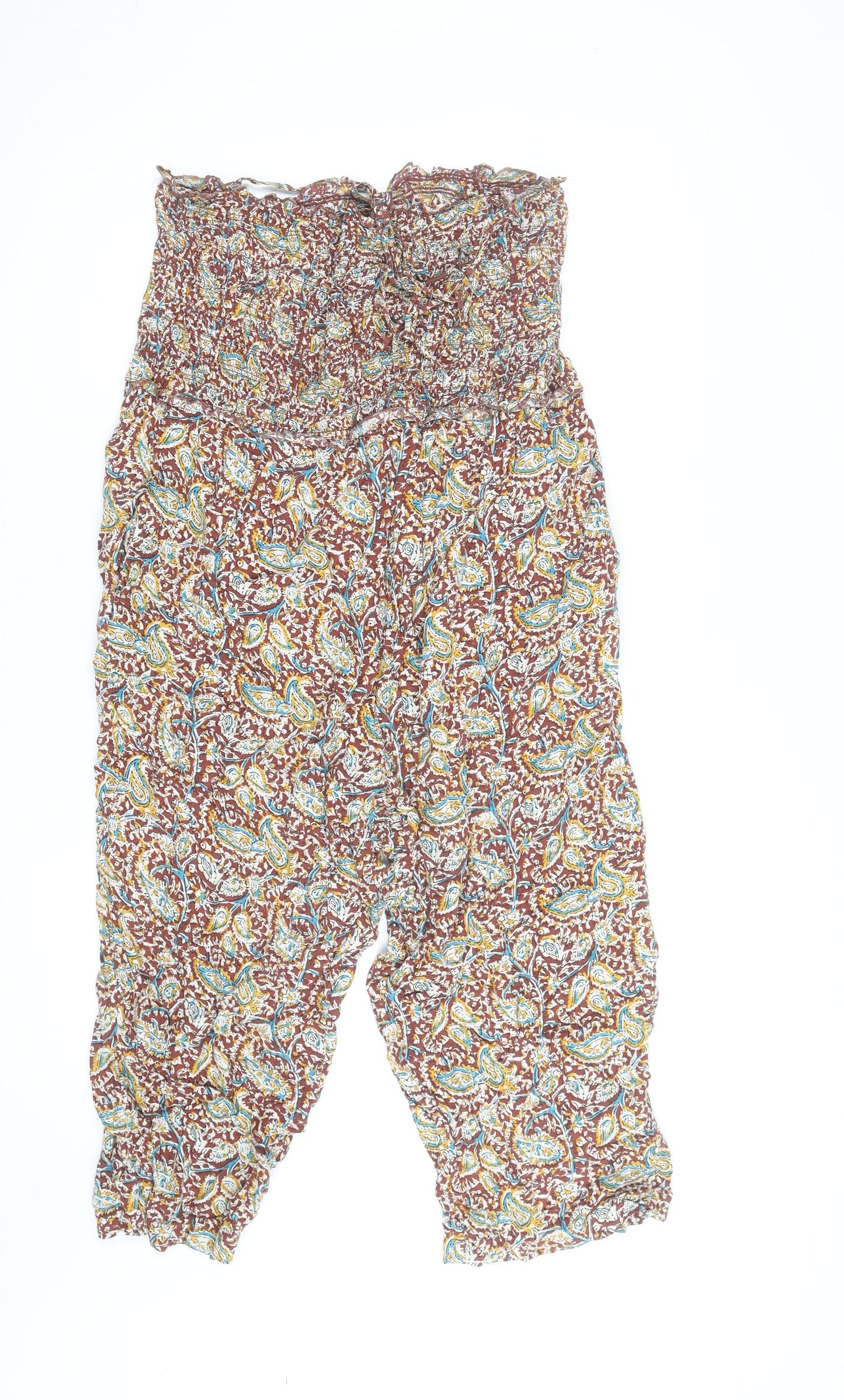 FatFace Womens Brown Paisley Harem Trousers Size 10 Elastic Waist