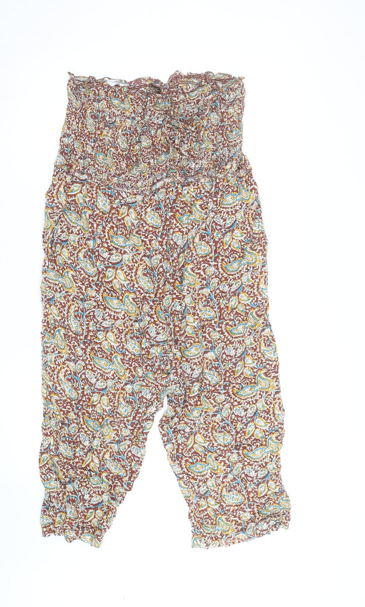 FatFace Womens Brown Paisley Harem Trousers Size 10 Elastic Waist