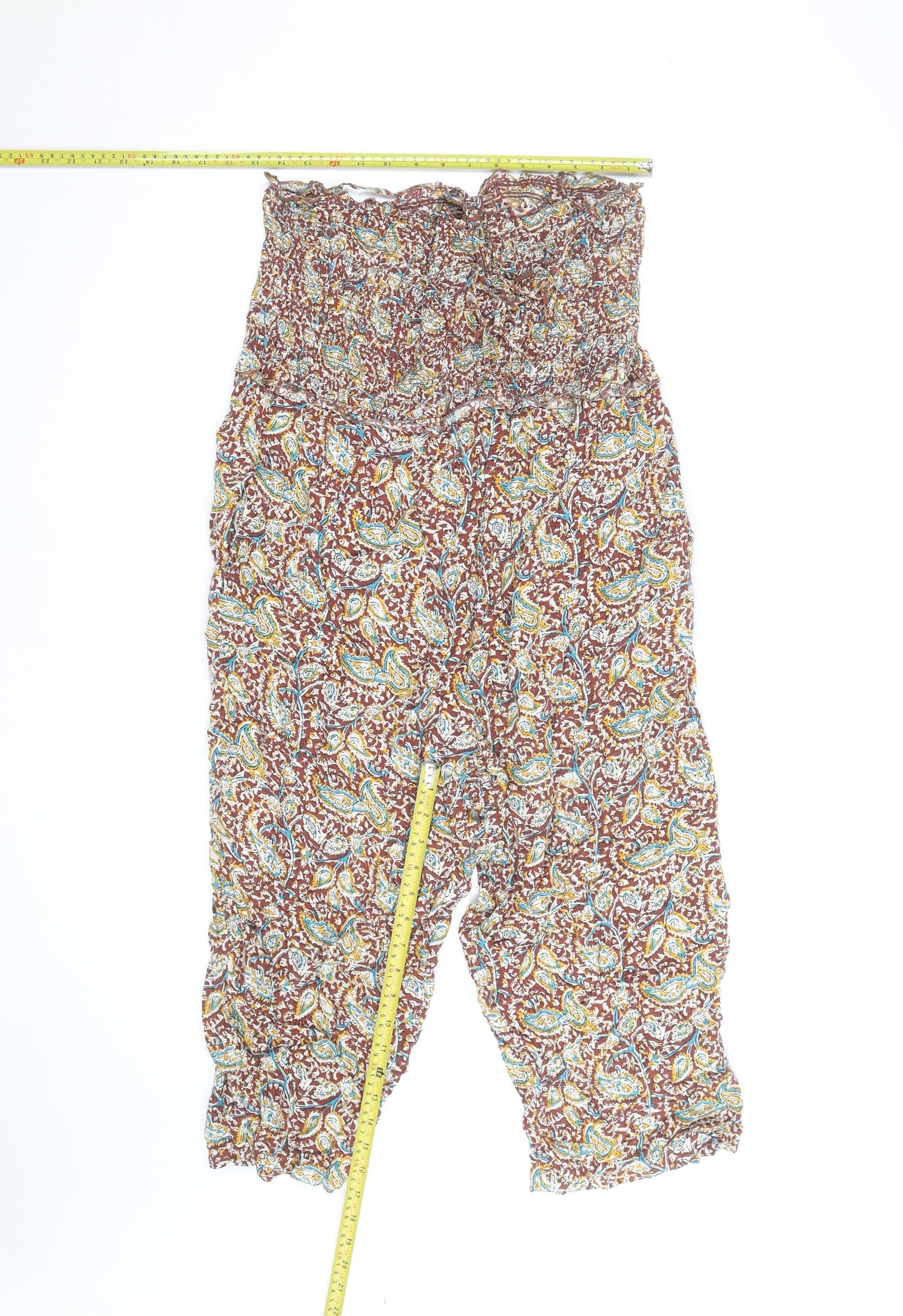 FatFace Womens Brown Paisley Harem Trousers Size 10 Elastic Waist