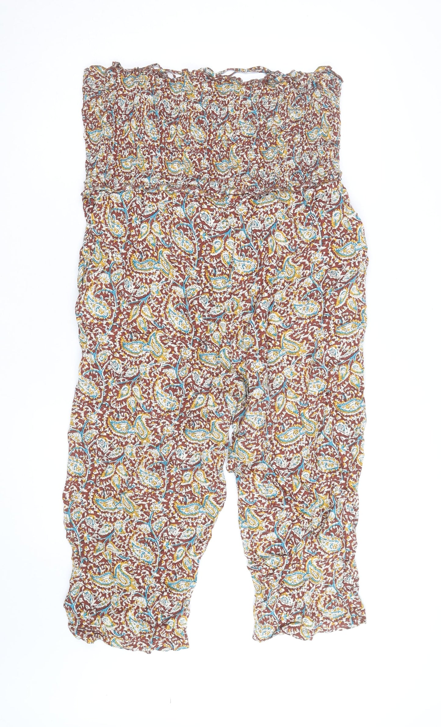 FatFace Womens Brown Paisley Harem Trousers Size 10 Elastic Waist