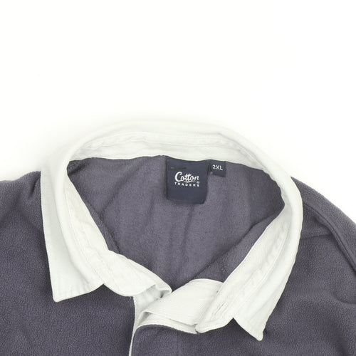 Cotton Traders Men’s Grey Collared Fleece Rugby Jumper 2XL