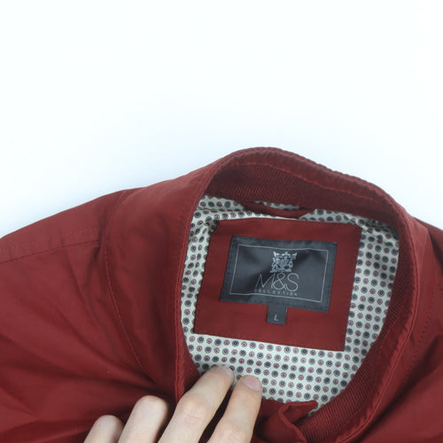Marks and Spencer Men's Red Bomber Jacket Size L Polyester Casual