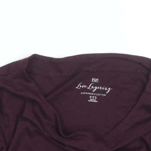 F&F Women Purple Long Sleeve Cotton Boat Neck Top Size 16