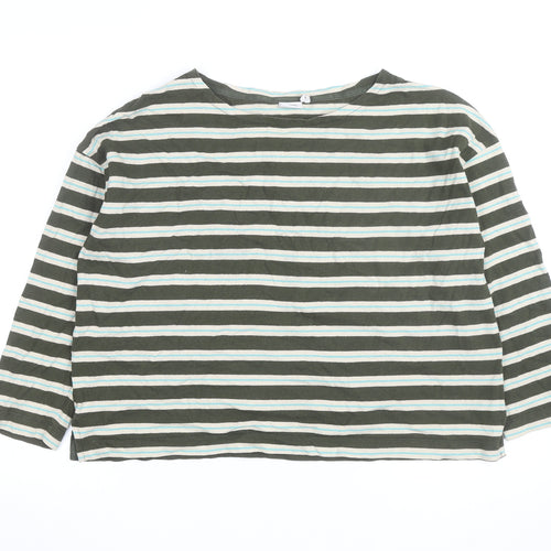 TOAST Women's Green Striped Long Sleeve Cotton Jersey T-Shirt L