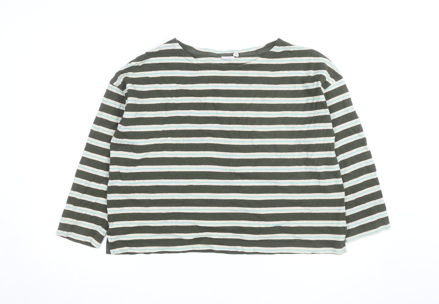 TOAST Women's Green Striped Long Sleeve Cotton Jersey T-Shirt L
