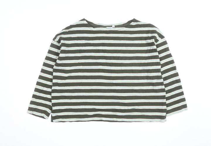 TOAST Women's Green Striped Long Sleeve Cotton Jersey T-Shirt L