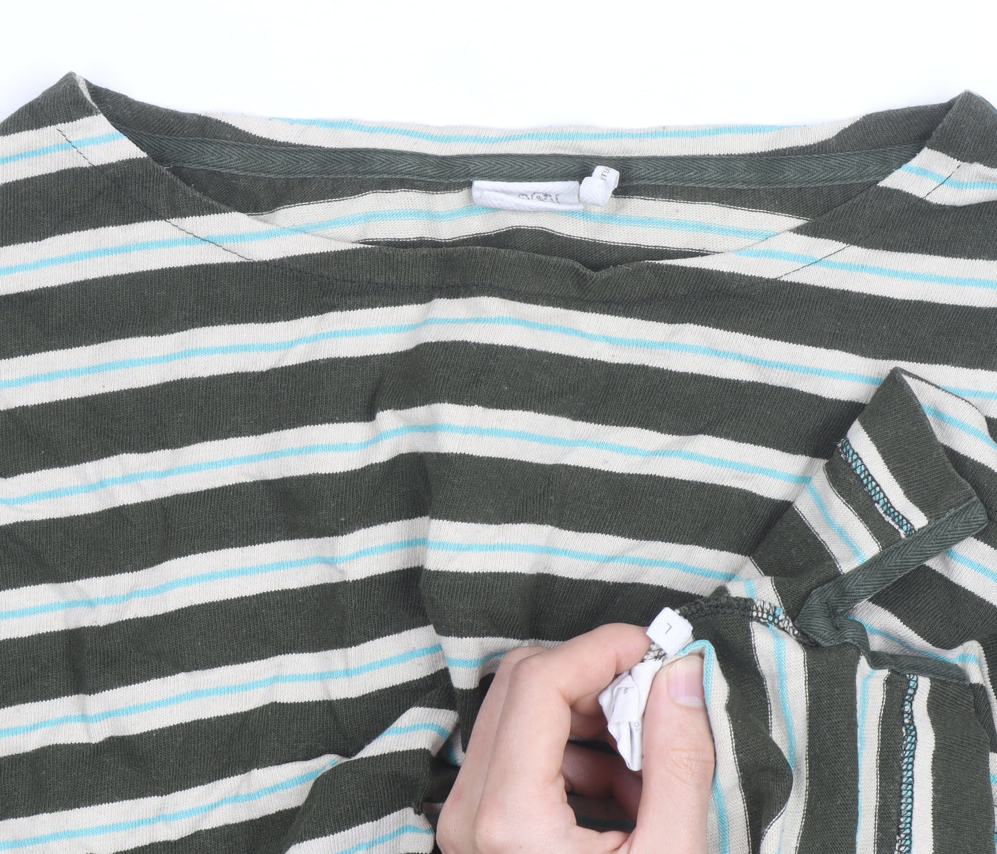 TOAST Women's Green Striped Long Sleeve Cotton Jersey T-Shirt L