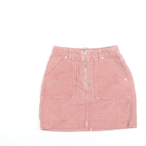 Topshop Women Pink Corduroy Short Skirt Size 6 High Rise Zip