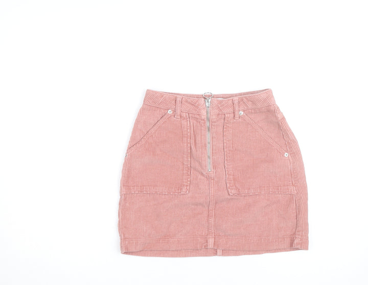 Topshop Women Pink Corduroy Short Skirt Size 6 High Rise Zip
