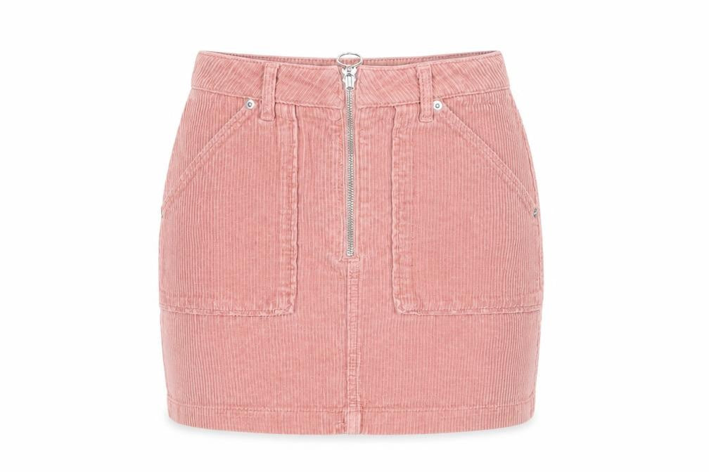 Topshop Women Pink Corduroy Short Skirt Size 6 High Rise Zip
