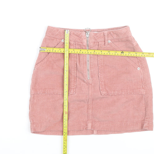 Topshop Women Pink Corduroy Short Skirt Size 6 High Rise Zip