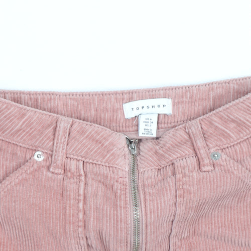 Topshop Women Pink Corduroy Short Skirt Size 6 High Rise Zip