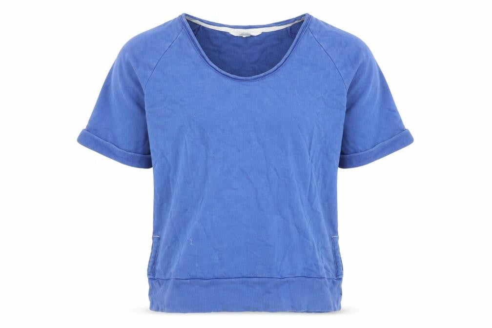 Front view of Marks & Spencer Per Una Blue Cotton Modal V-Neck Polo M