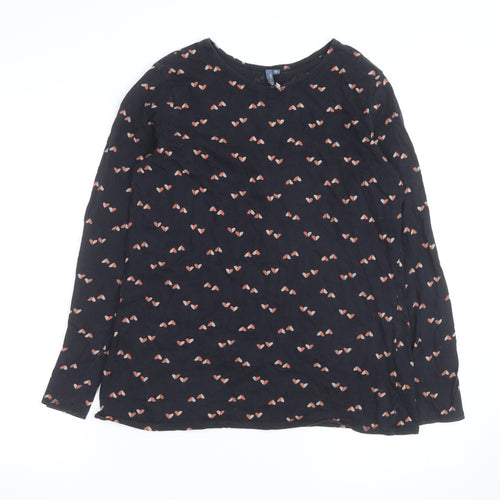 E-vie Women Black Heart Print Long Sleeve Cotton T-Shirt Size 16