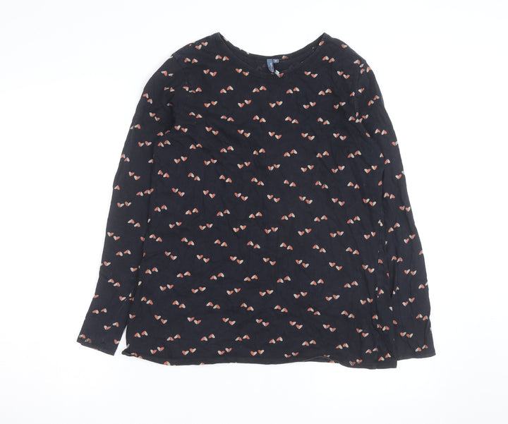 E-vie Women Black Heart Print Long Sleeve Cotton T-Shirt Size 16