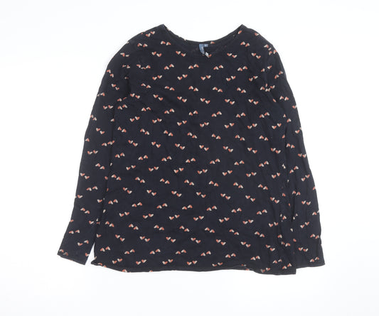 E-vie Women Black Heart Print Long Sleeve Cotton T-Shirt Size 16