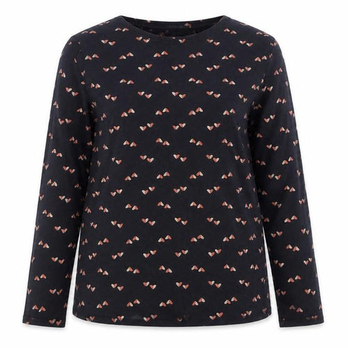 E-vie Women Black Heart Print Long Sleeve Cotton T-Shirt Size 16
