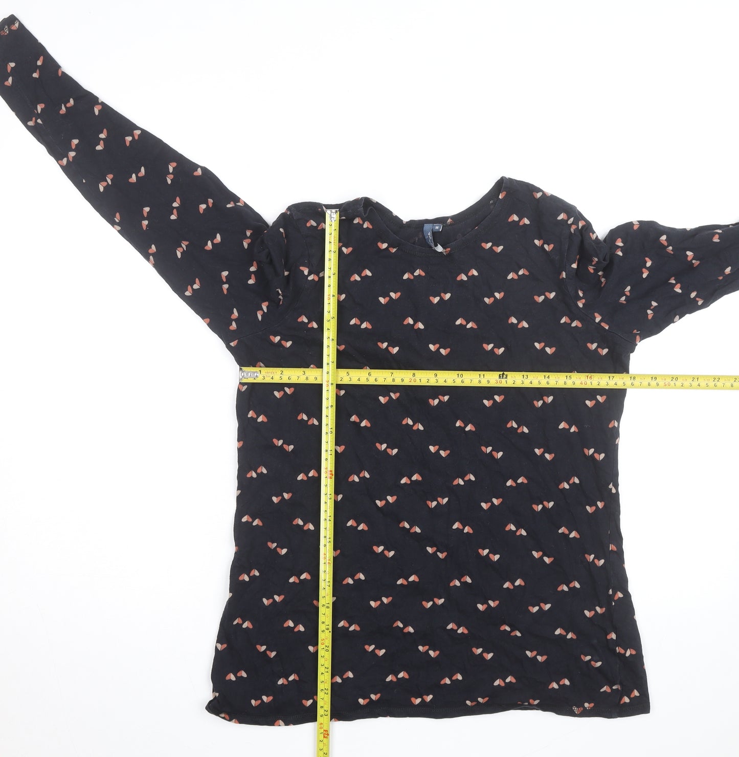 E-vie Women Black Heart Print Long Sleeve Cotton T-Shirt Size 16