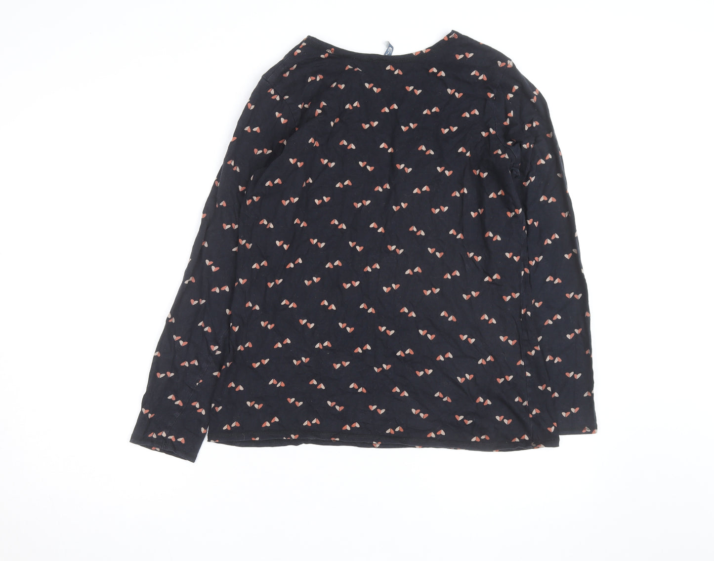 E-vie Women Black Heart Print Long Sleeve Cotton T-Shirt Size 16
