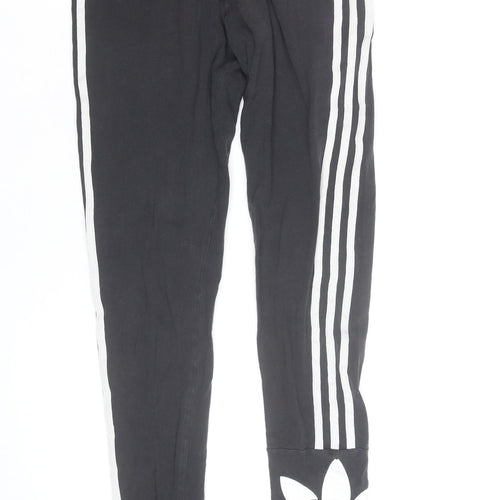 Adidas Girls Black Leggings 9-10 Years Skinny Stripe Sportswear