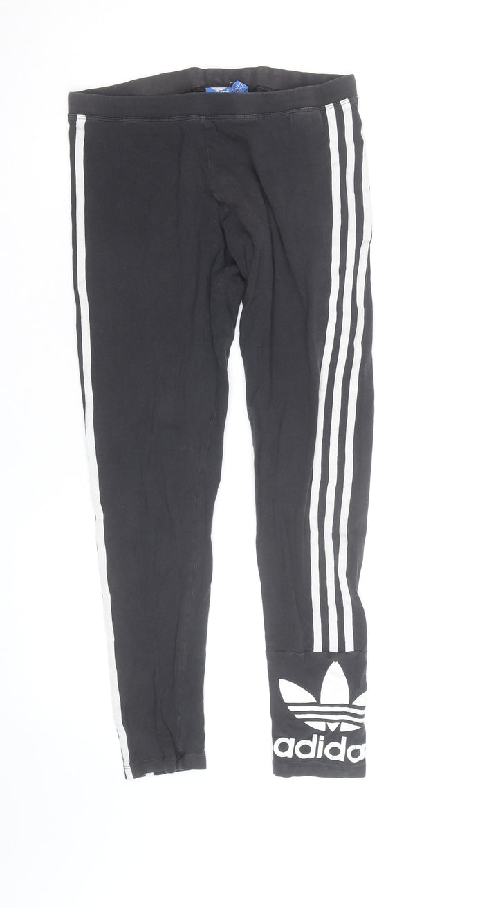 Adidas Girls Black Leggings 9-10 Years Skinny Stripe Sportswear