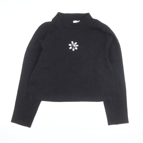 Skinnydip London Womens Black Mock Neck Embroidered Flower Jumper Size 20