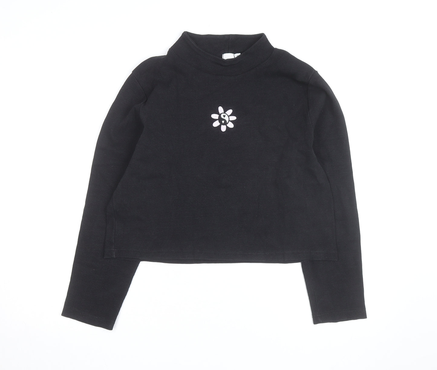 Skinnydip London Womens Black Mock Neck Embroidered Flower Jumper Size 20
