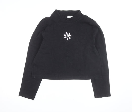 Skinnydip London Womens Black Mock Neck Embroidered Flower Jumper Size 20