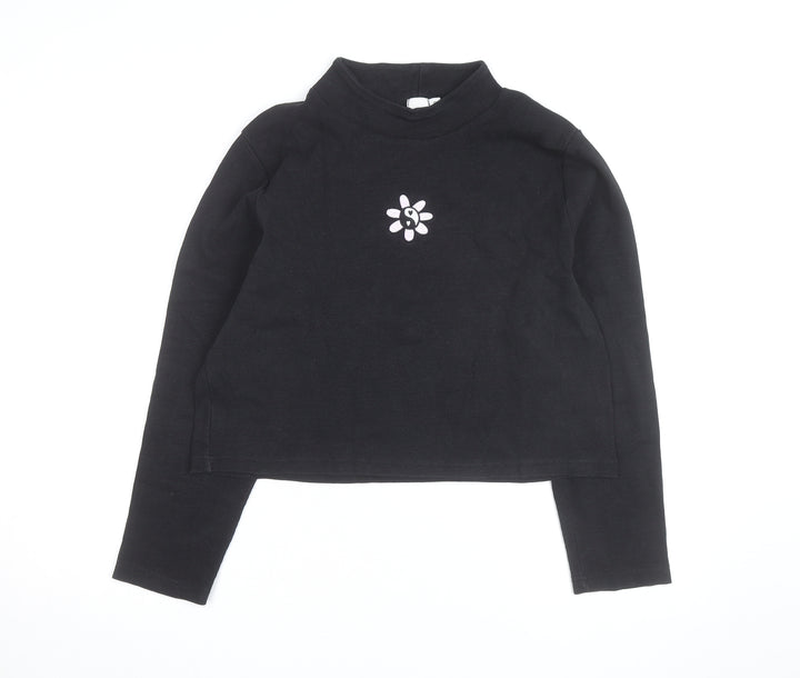 Skinnydip London Womens Black Mock Neck Embroidered Flower Jumper Size 20