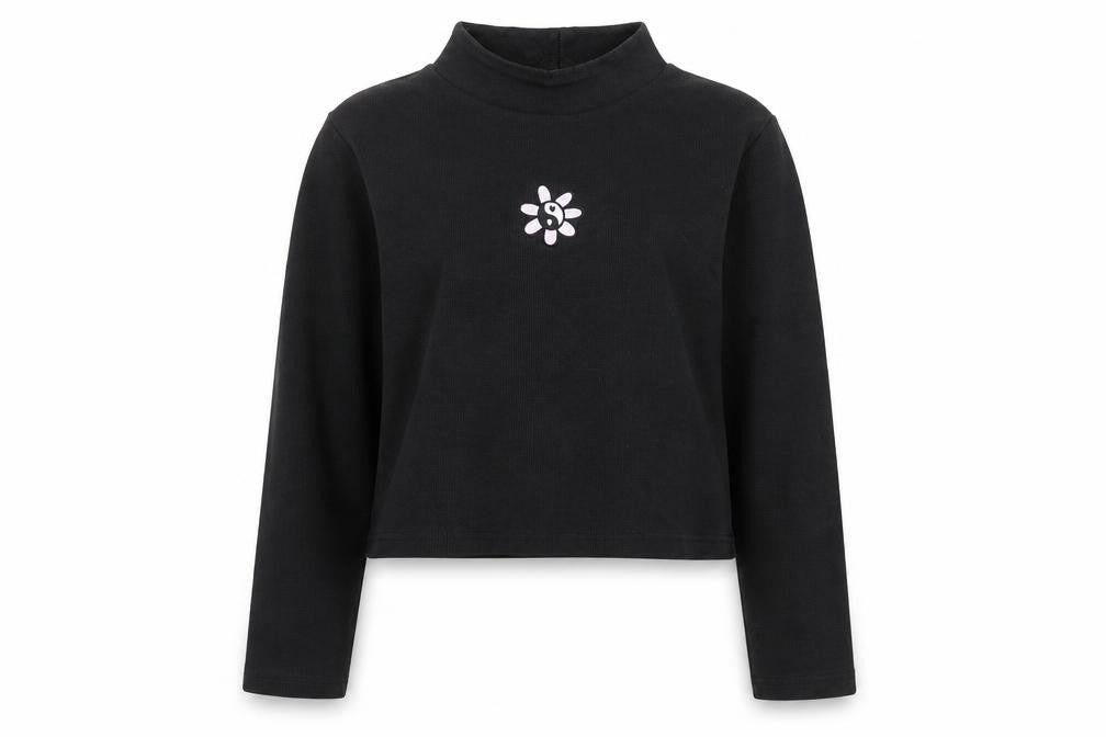 Skinnydip London Womens Black Mock Neck Embroidered Flower Jumper Size 20
