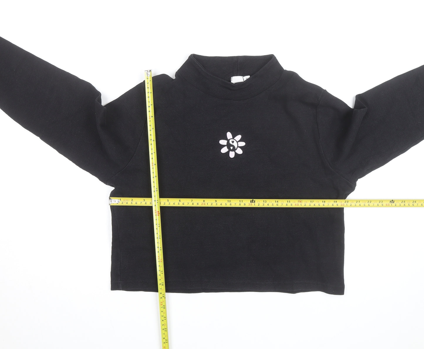 Skinnydip London Womens Black Mock Neck Embroidered Flower Jumper Size 20