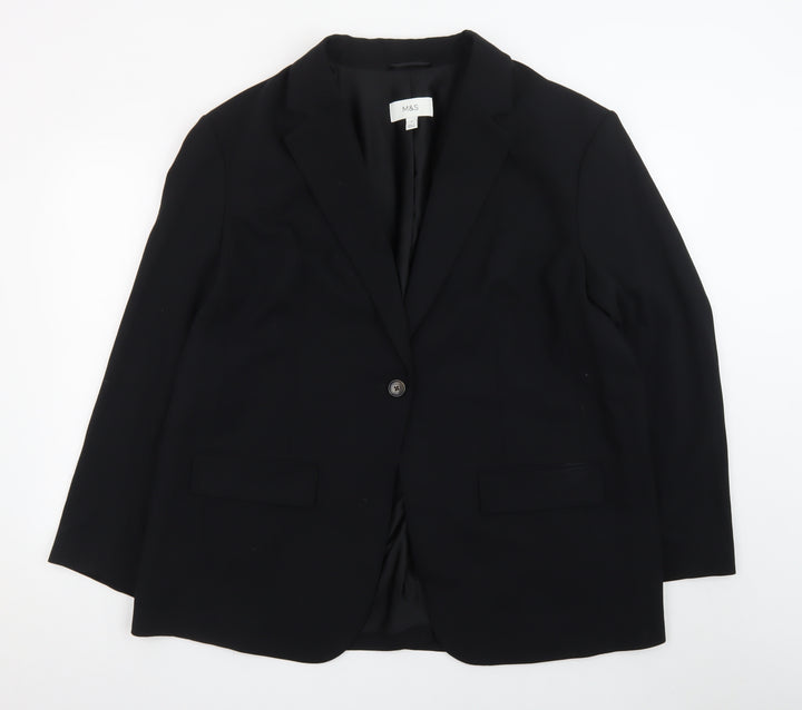 Marks and Spencer Women's Black Regular Fit One-Button Blazer Size 20