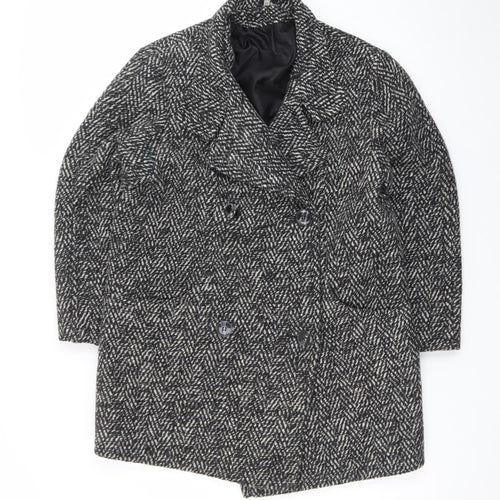 House of Fraser Womens Grey Wool Blend Herringbone Overcoat Size 10