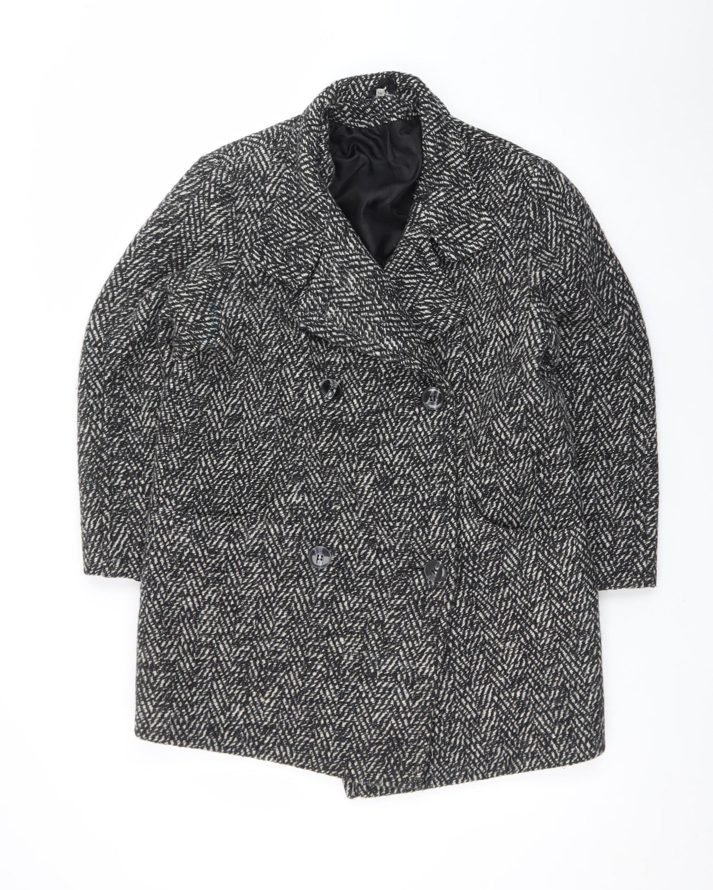 House of Fraser Womens Grey Wool Blend Herringbone Overcoat Size 10