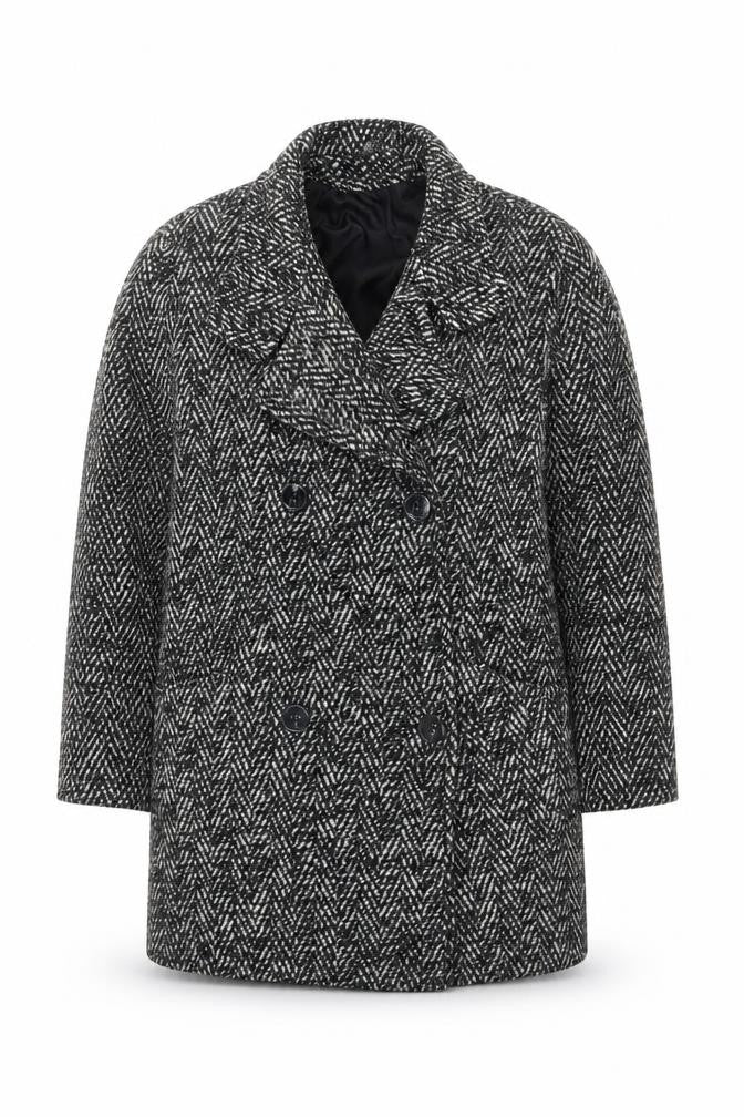 Front view of House of Fraser women’s grey wool blend herringbone overcoat, size UK 10