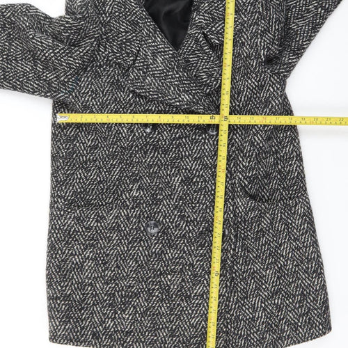 House of Fraser Womens Grey Wool Blend Herringbone Overcoat Size 10